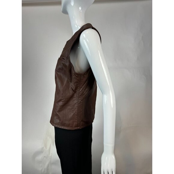 Ellen Kreager Brown Leather Womens Vest With Front Zipper & Chest Pocket Large - Picture 16 of 16
